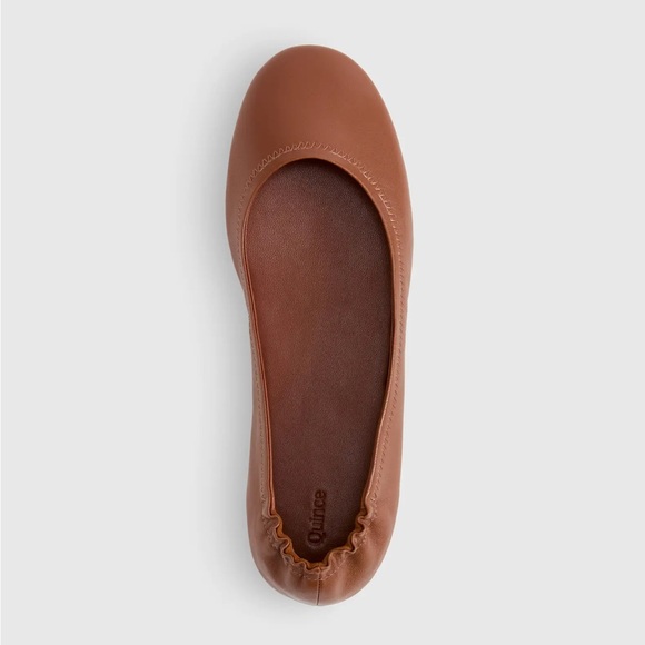 New Quince Women’s Cognac Brown Italian Leather On The Go Ballet Flat Shoes 9 - Picture 2 of 11
